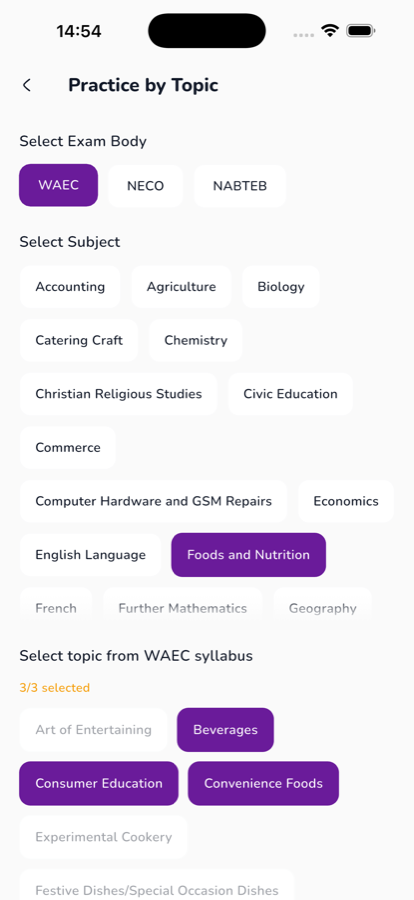 Choosing a topic from the WAEC syllabus in Olevel